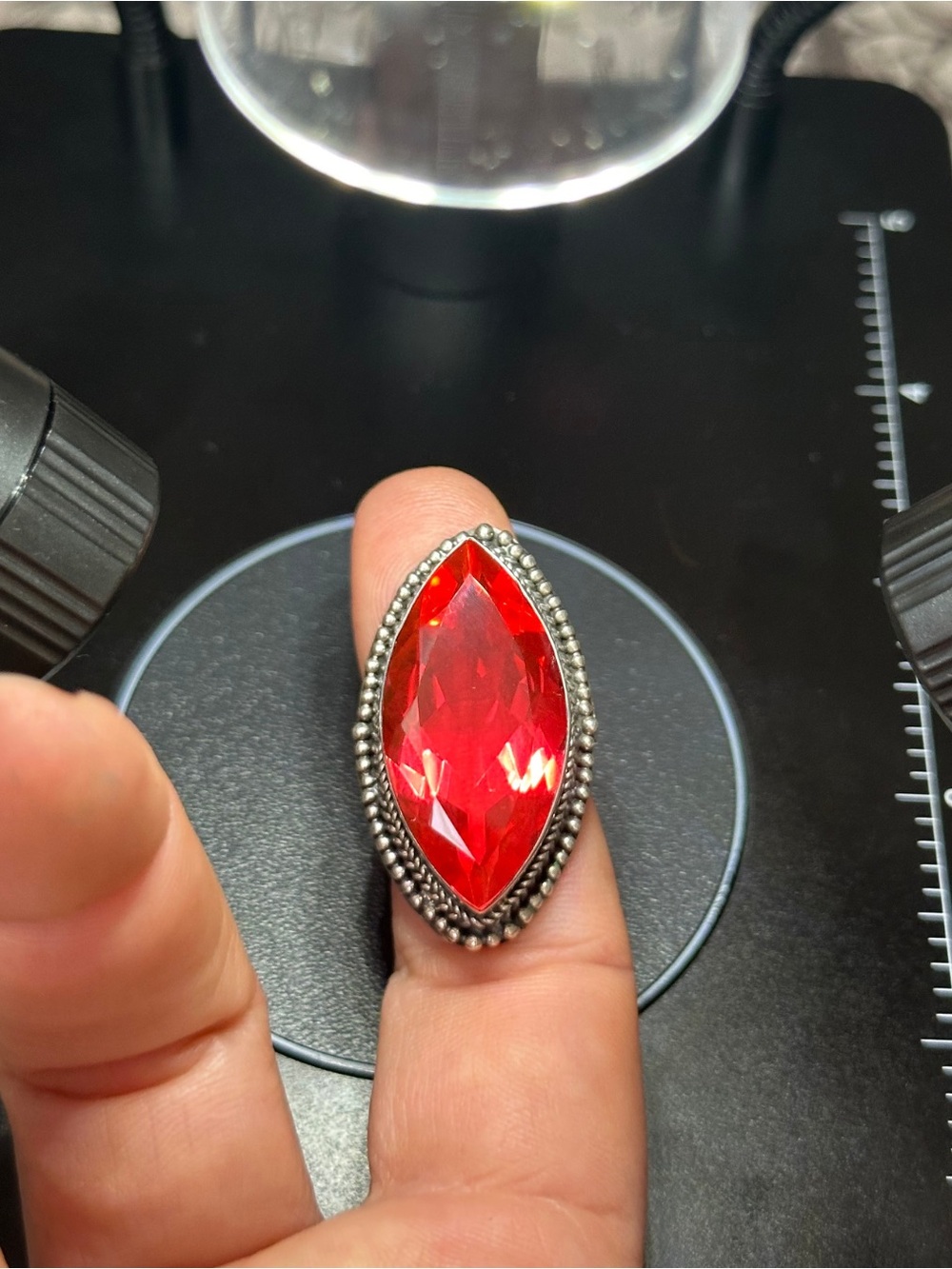 Red Spinel Sterling Silver Size 8 Marquise Navette 29.5mm Cocktail Ring - Picture 8 of 12